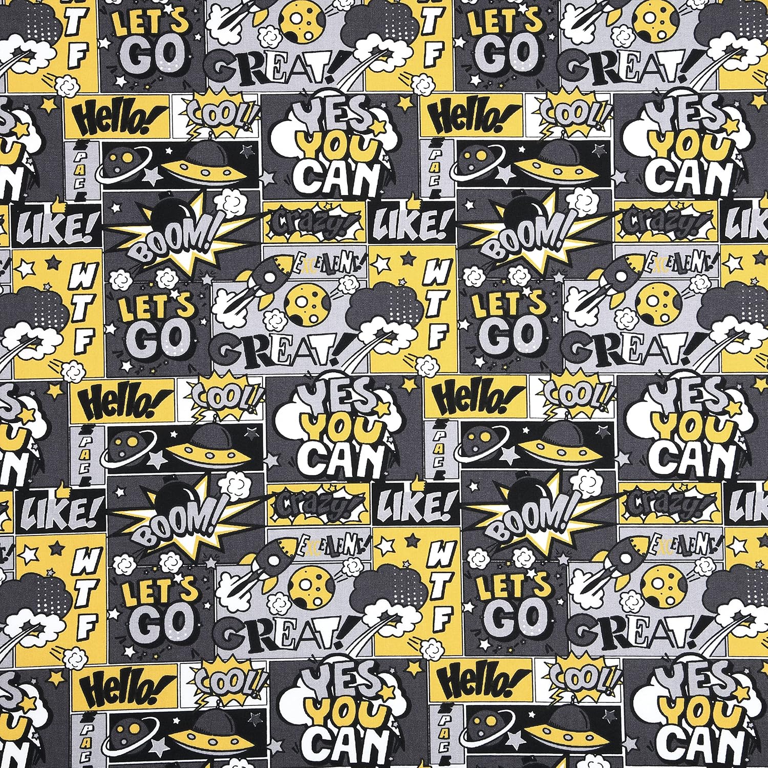 MAGAM-Stoffe Yes You Can Kinderstoff Oeko-Tex Meterware 50cm (100% Baumwolle grau)