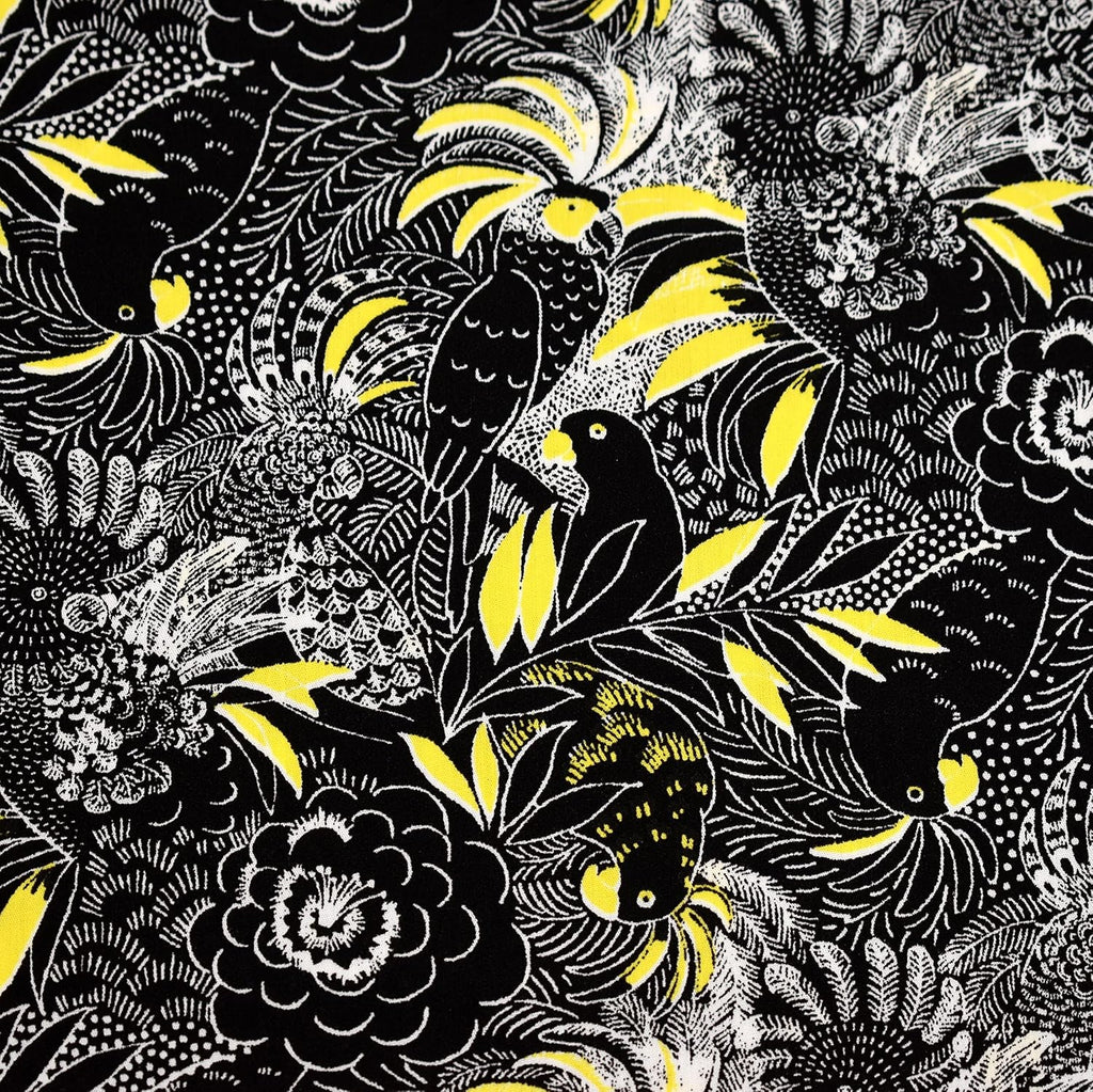 MAGAM-Stoffe Papageien Paradies Baumwollstoff Kinder Meterware 50cm (Schwarz)