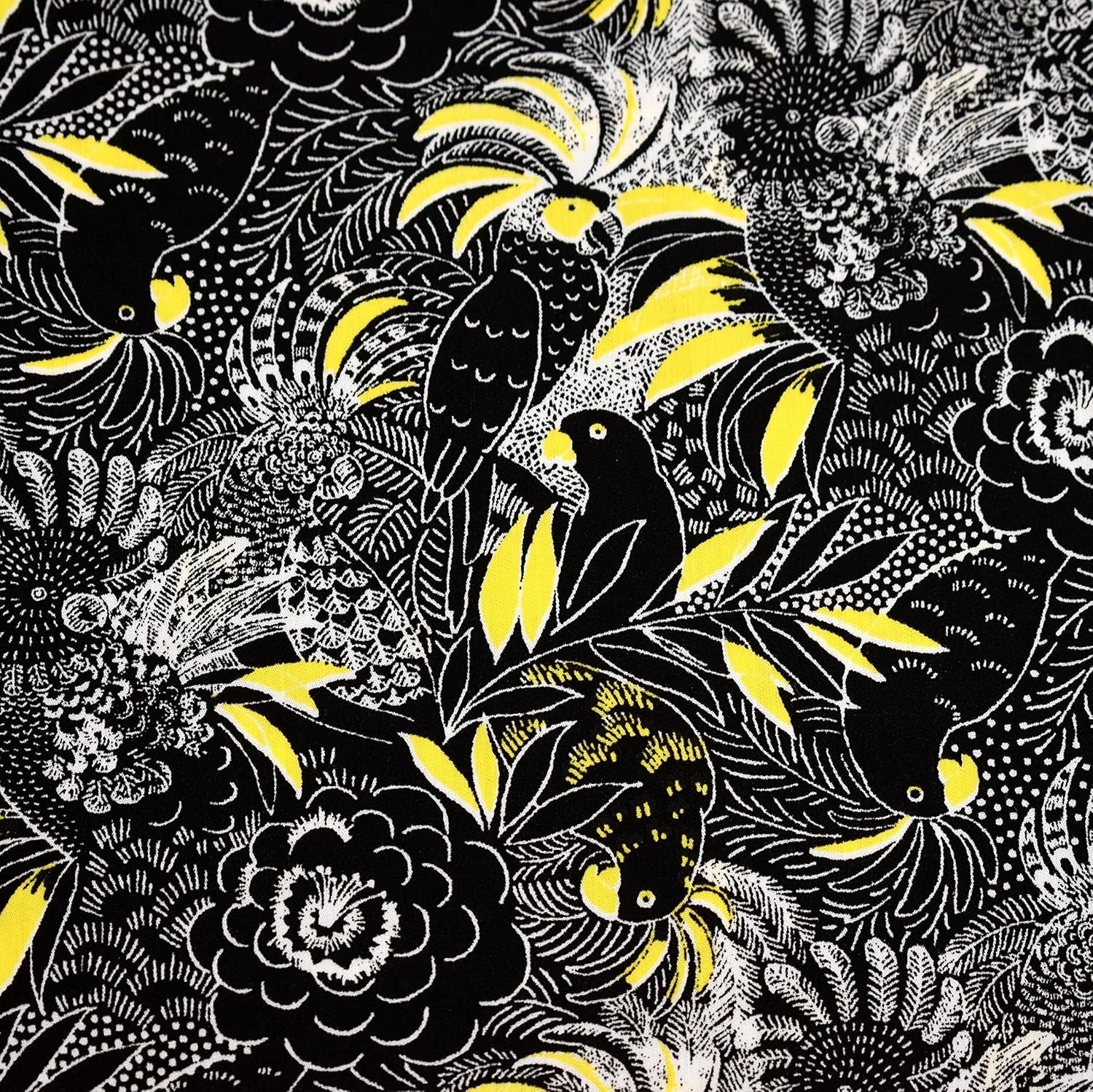 MAGAM-Stoffe Papageien Paradies Baumwollstoff Kinder Meterware 50cm (Schwarz)