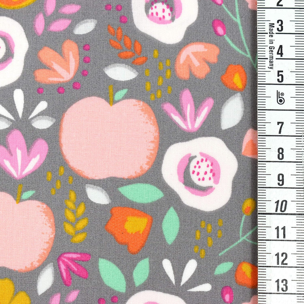 MAGAM-Stoffe Obst-Garten Baumwollstoff Kinderstoff 100% Baumwolle Oeko-Tex Meterware 50cm (Grau)