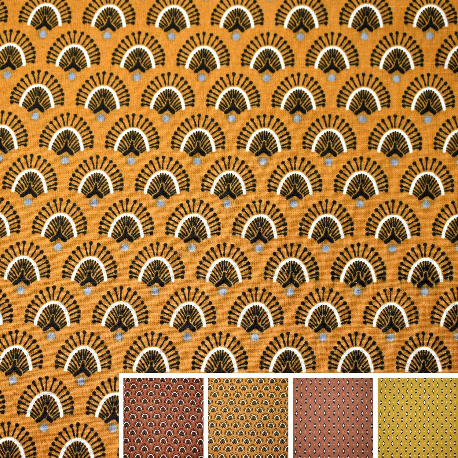 MAGAM-Stoffe Lille Muster Baumwollstoff Oeko-Tex Meterware 50cm (02. Dijon-Ocker)