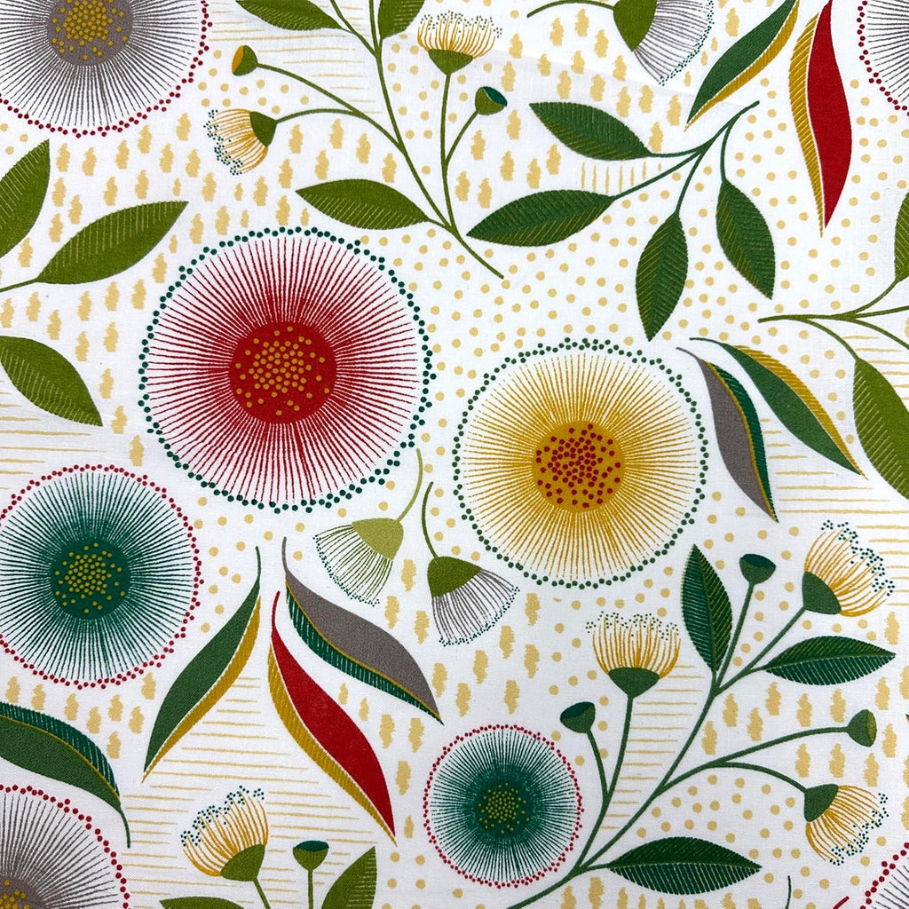 MAGAM-Stoffe Pusteblumen Baumwollstoff Dekostoff aus Frankreich ÖKO-TEX Meterware ab 50cm (Rot grün)