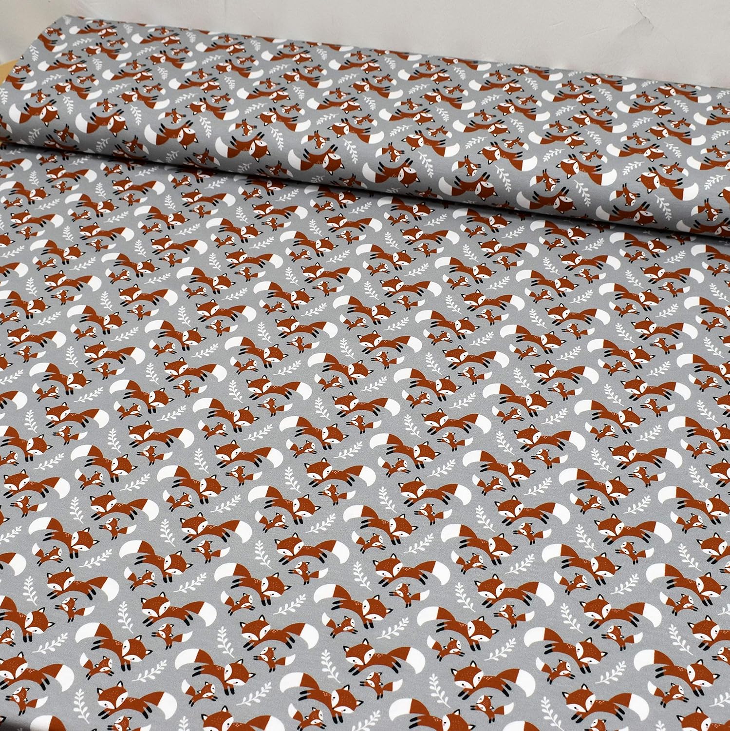 MAGAM-Stoffe Fuchs-Mich Jersey Kinder Stoff Oeko-Tex Meterware 50cm (grau)