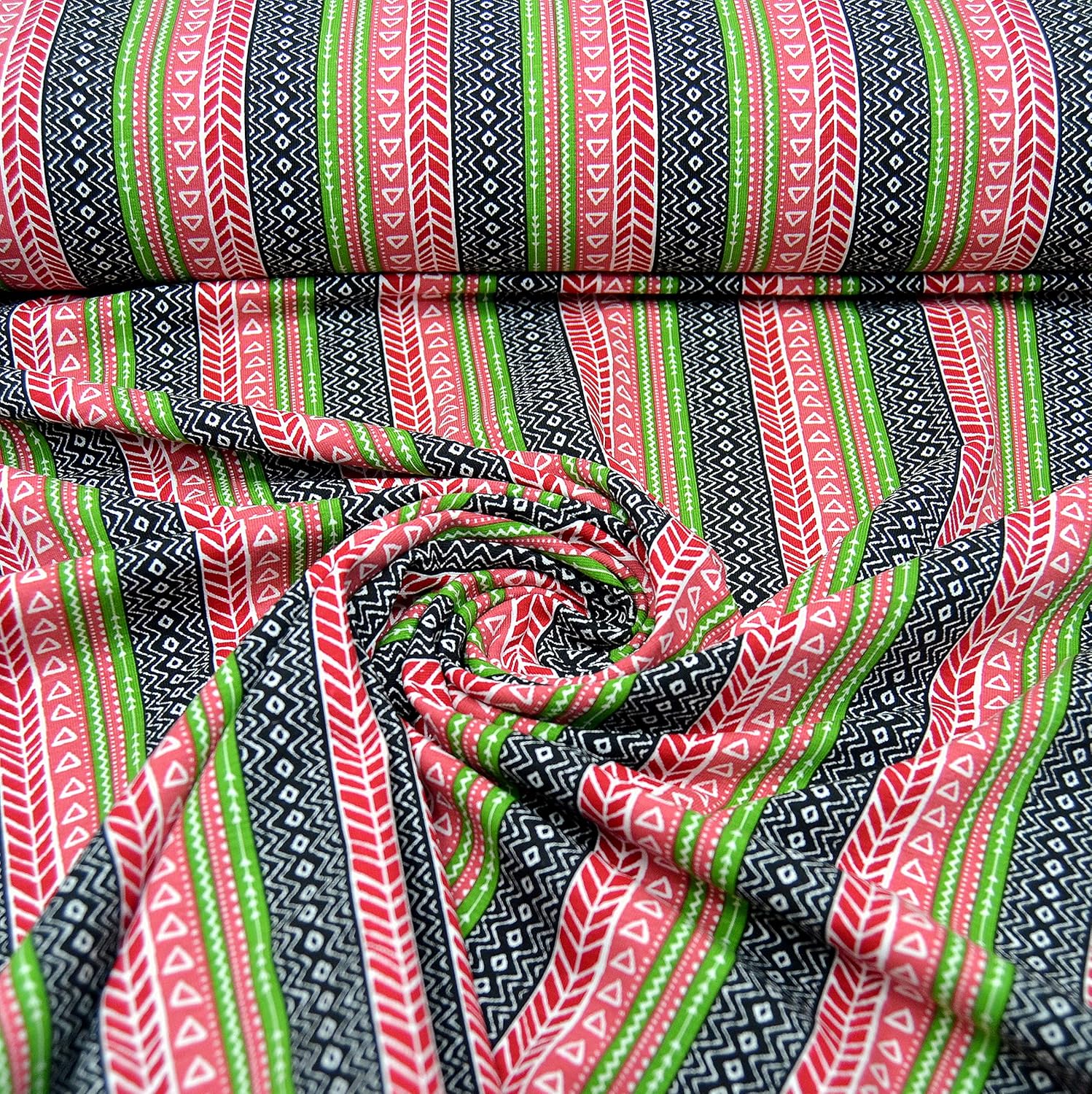 MAGAM-Stoffe Pari Sommer Streifen Jersey Stoff Oeko-Tex Meterware 50cm (Rot)