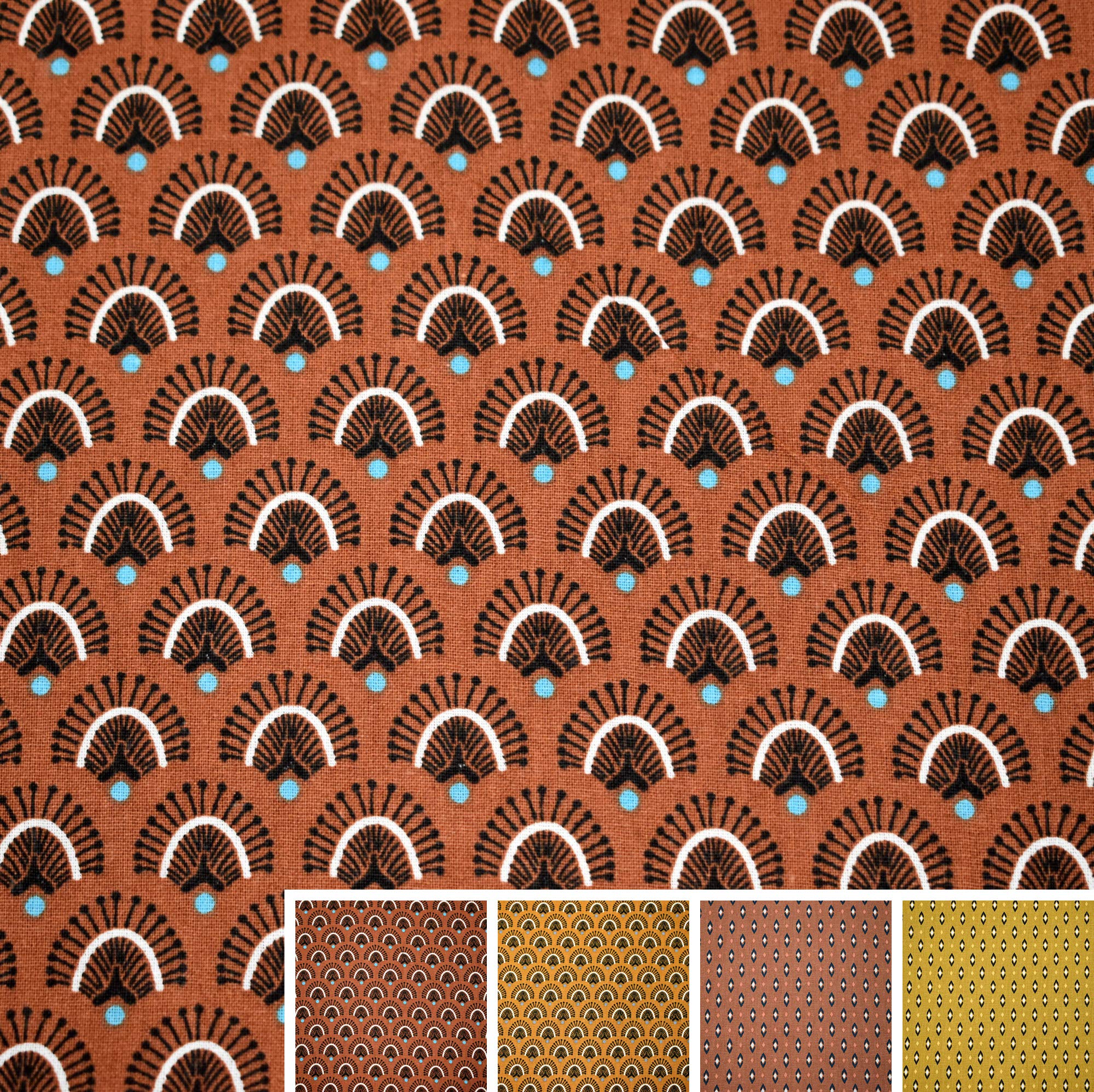 MAGAM-Stoffe Lille Muster Baumwollstoff Oeko-Tex Meterware 50cm (02. Dijon-Ocker)