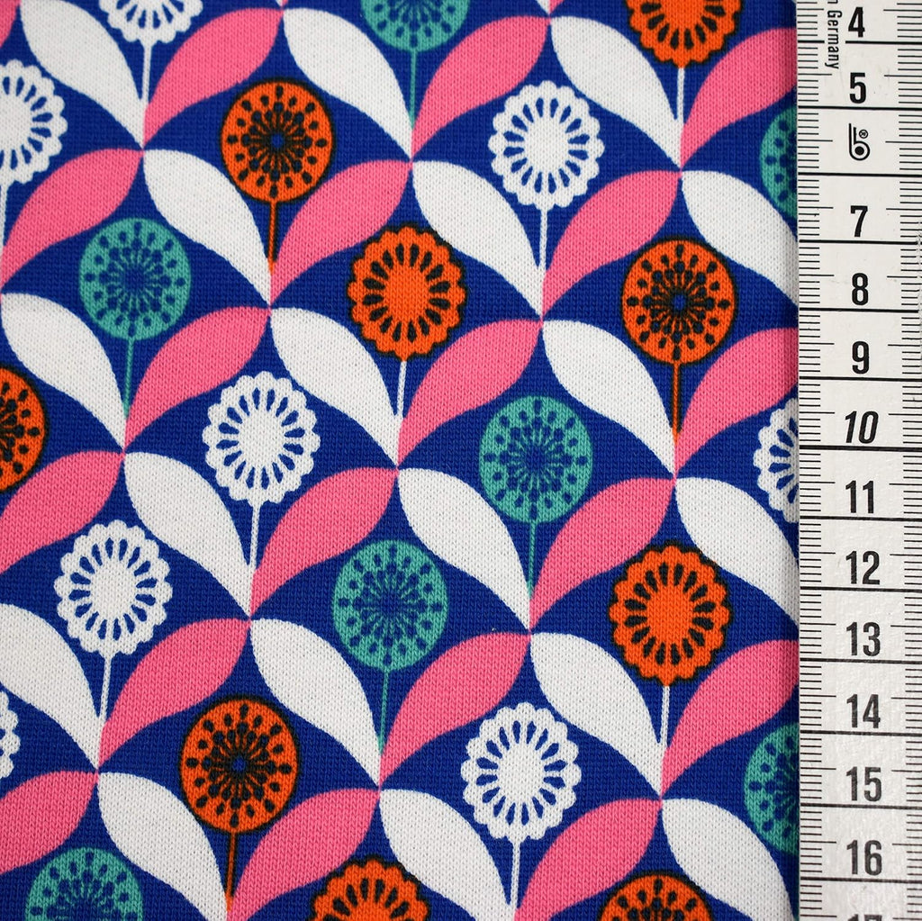 MAGAM-Stoffe Kora Blumen Sweat Kinder Stoff Oeko-Tex Meterware 50cm (02. Blau)
