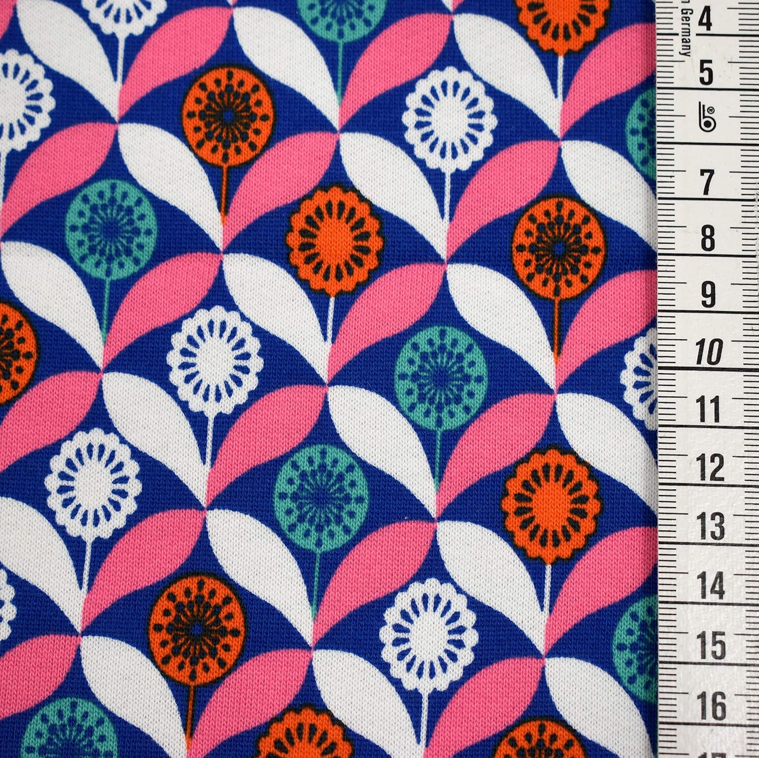 MAGAM-Stoffe Kora Blumen Sweat Kinder Stoff Oeko-Tex Meterware 50cm (02. Blau)