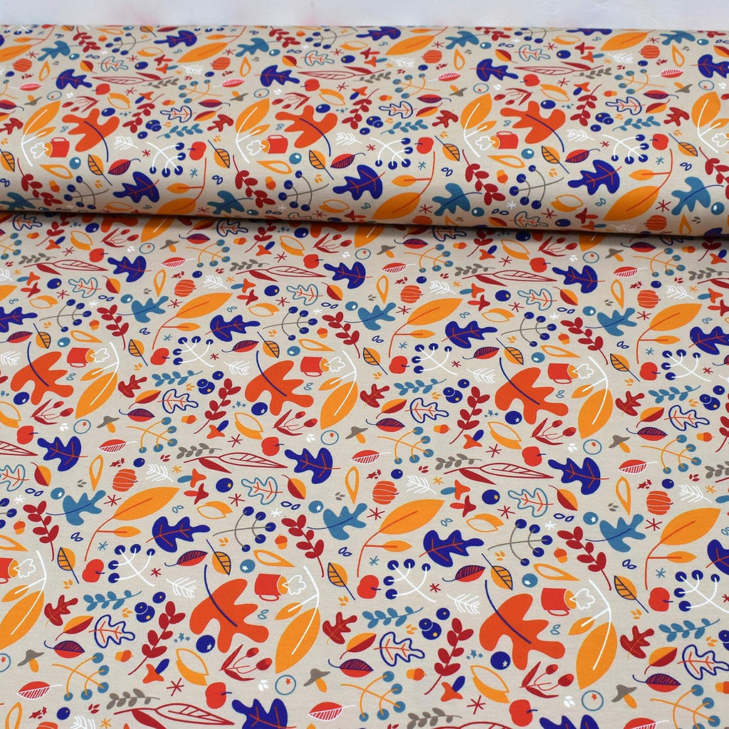 MAGAM-Stoffe Blätter-Tanz Jersey Stoff Oeko-Tex Meterware 50cm (Beige)