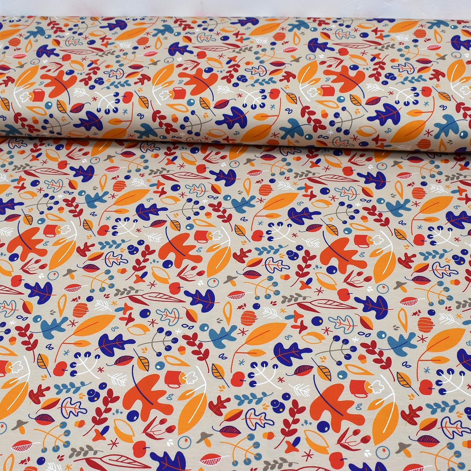 MAGAM-Stoffe Blätter-Tanz Jersey Stoff Oeko-Tex Meterware 50cm (Beige)