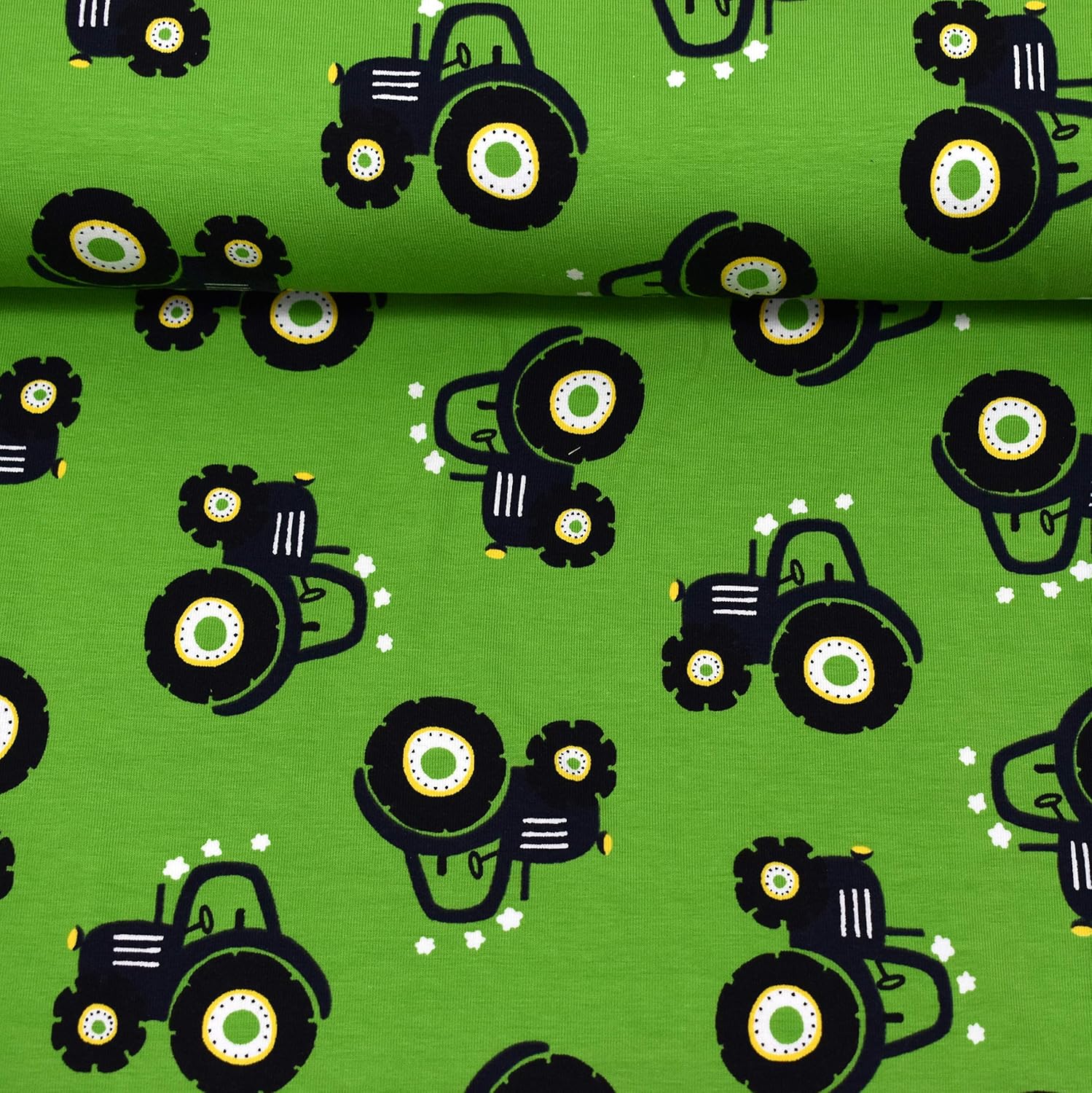 MAGAM-Stoffe Traktor Ben kiwi-grün Jersey Stoff Oeko-Tex Meterware 50cm