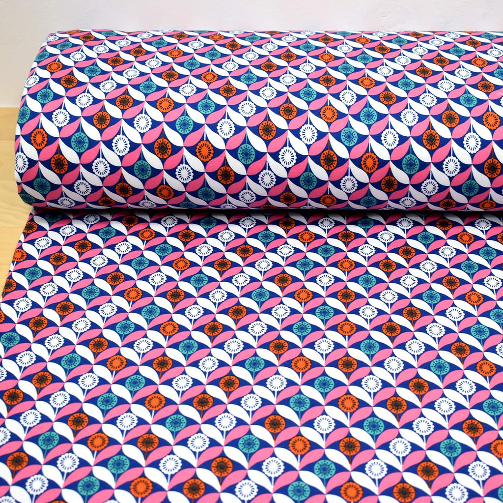 MAGAM-Stoffe Kora Blumen Sweat Kinder Stoff Oeko-Tex Meterware 50cm (02. Blau)