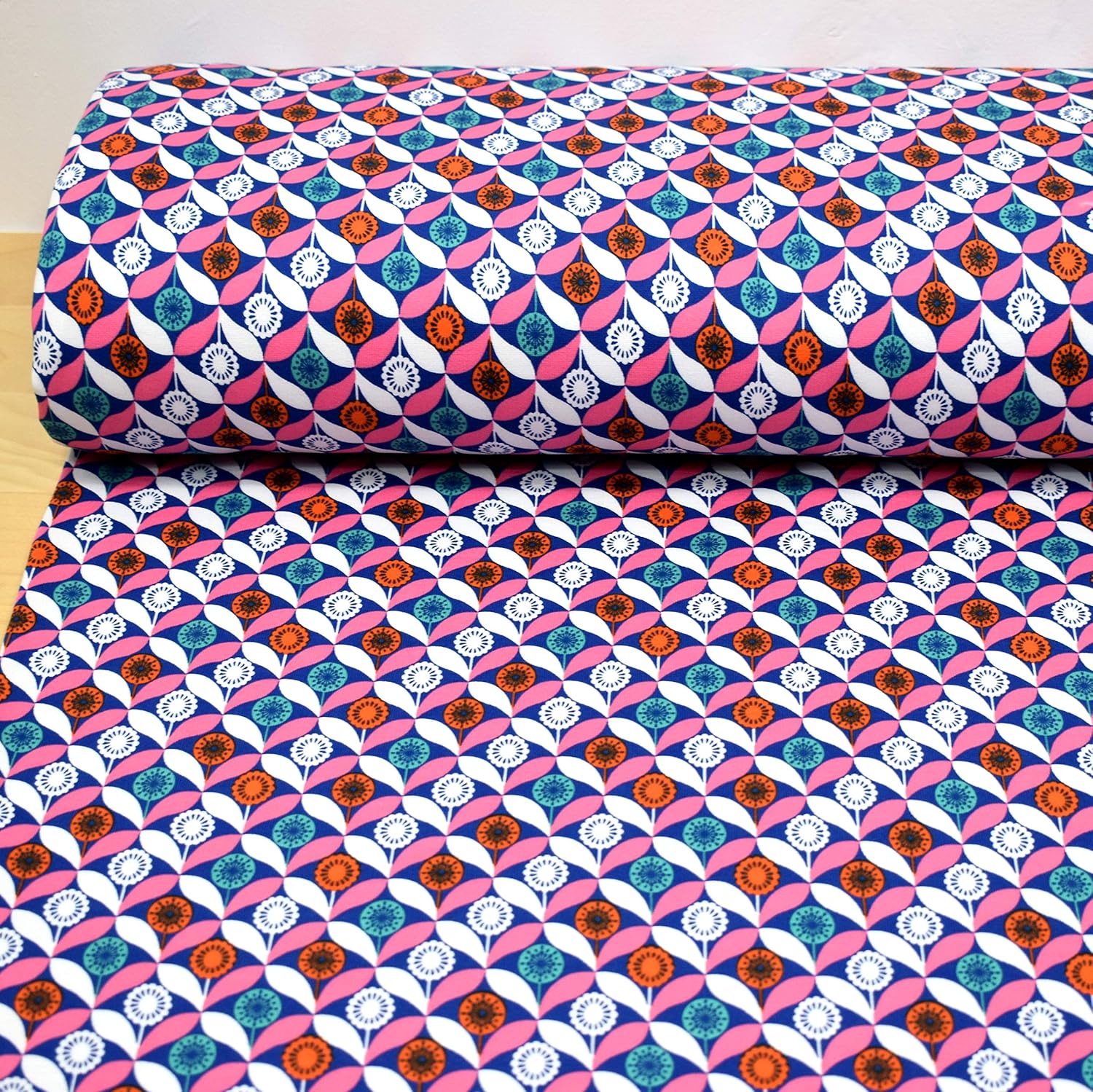 MAGAM-Stoffe Kora Blumen Sweat Kinder Stoff Oeko-Tex Meterware 50cm (02. Blau)