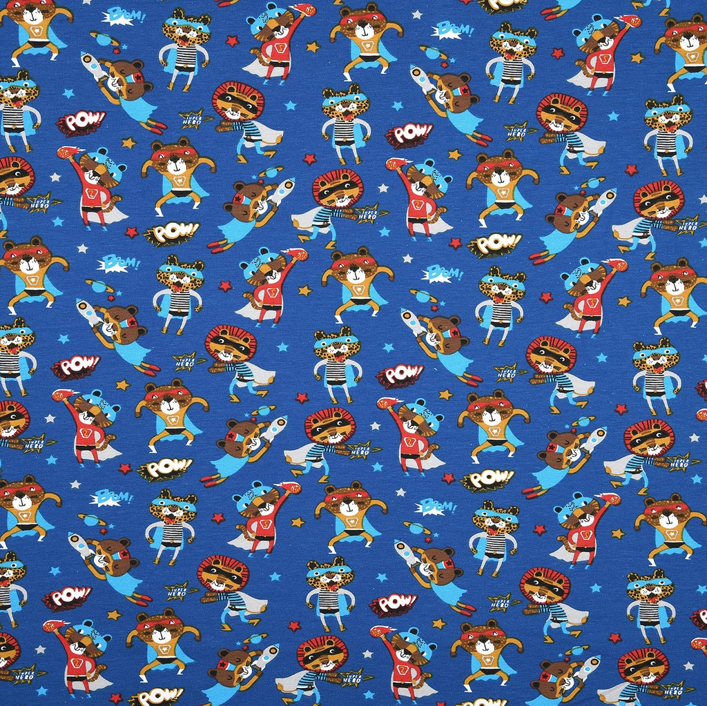 MAGAM-Stoffe Superhero Kinderstoff Oeko-Tex Meterware 50cm (Jersey blau)