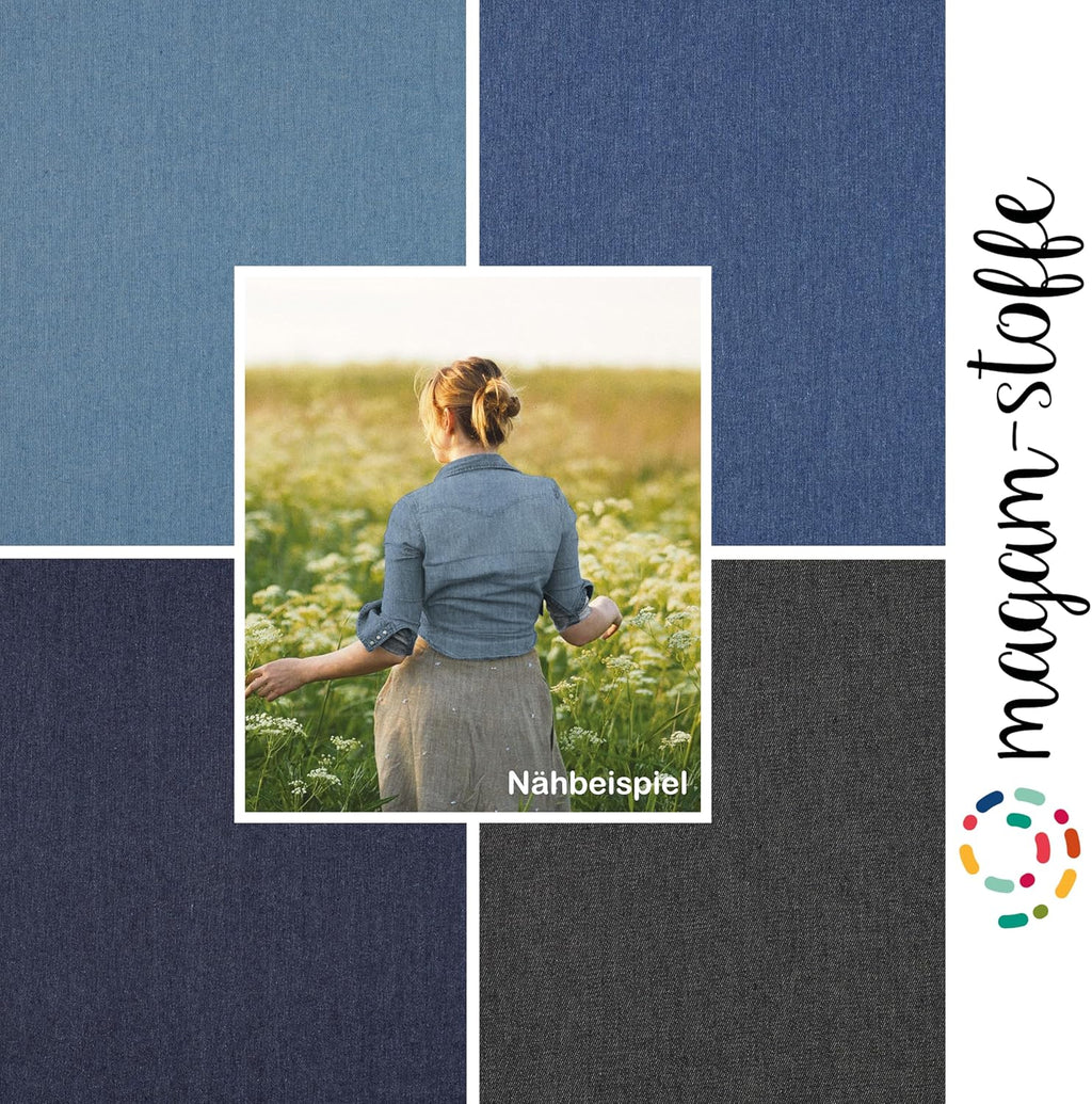 MAGAM-Stoffe Oliver Jeansstoff uni Denim 100% Baumwolle OEKO-TEX Meterware 50cm (01. Hellblau)