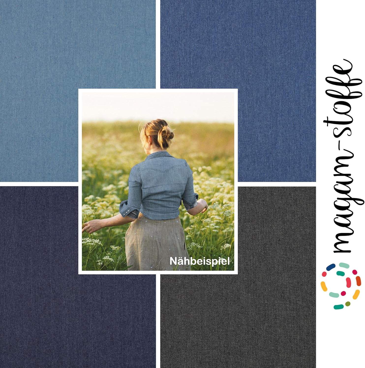 MAGAM-Stoffe Oliver Jeansstoff uni Denim 100% Baumwolle OEKO-TEX Meterware 50cm (01. Hellblau)