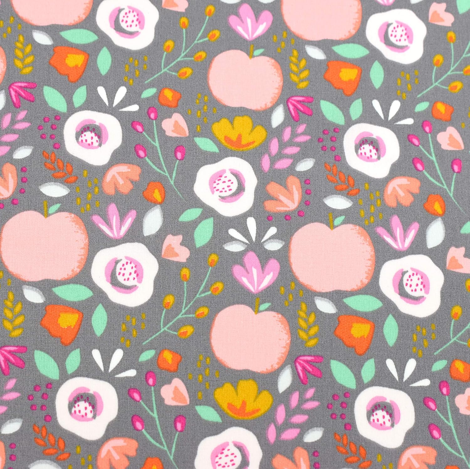 MAGAM-Stoffe Obst-Garten Baumwollstoff Kinderstoff 100% Baumwolle Oeko-Tex Meterware 50cm (Grau)