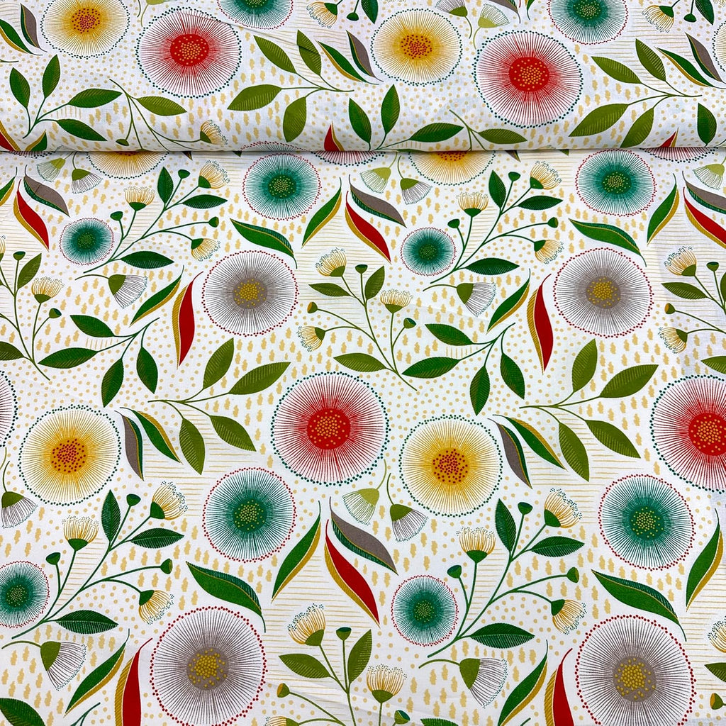 MAGAM-Stoffe Pusteblumen Baumwollstoff Dekostoff aus Frankreich ÖKO-TEX Meterware ab 50cm (Rot grün)