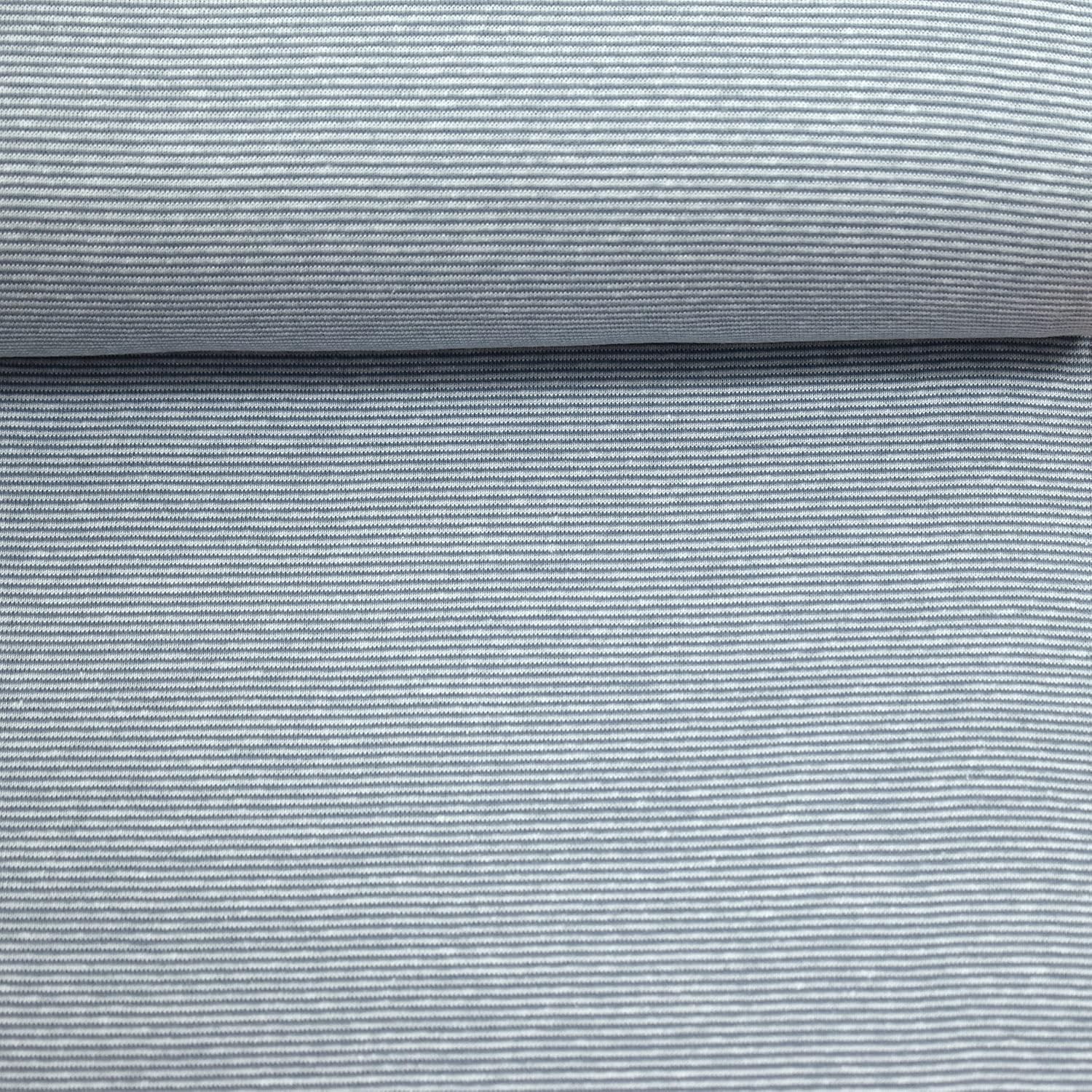 MAGAM-Stoffe James Ringel Bündchenstoff Feinstrick Oeko-Tex Meterware 50cm (2mm Rauchblau-Weiß)