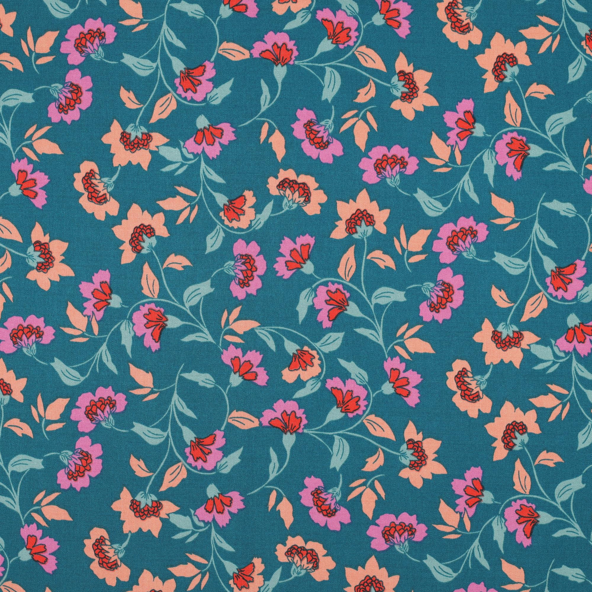 MAGAM-Stoffe Abby Mode Stoff aus Holland Viskose Meterware ab 50cm (Punta Di Roma Muster blau altrosa)