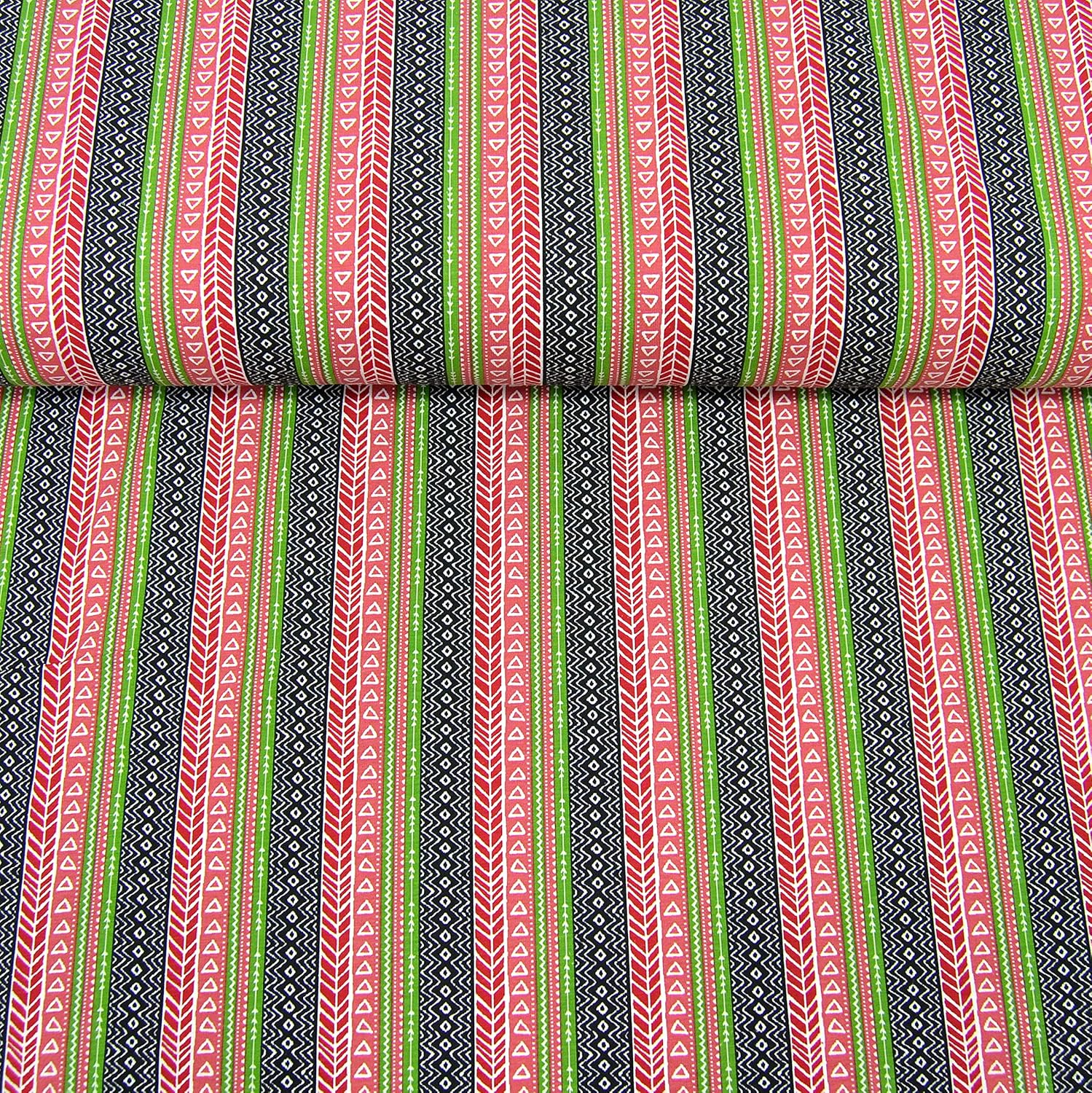 MAGAM-Stoffe Pari Sommer Streifen Jersey Stoff Oeko-Tex Meterware 50cm (Rot)